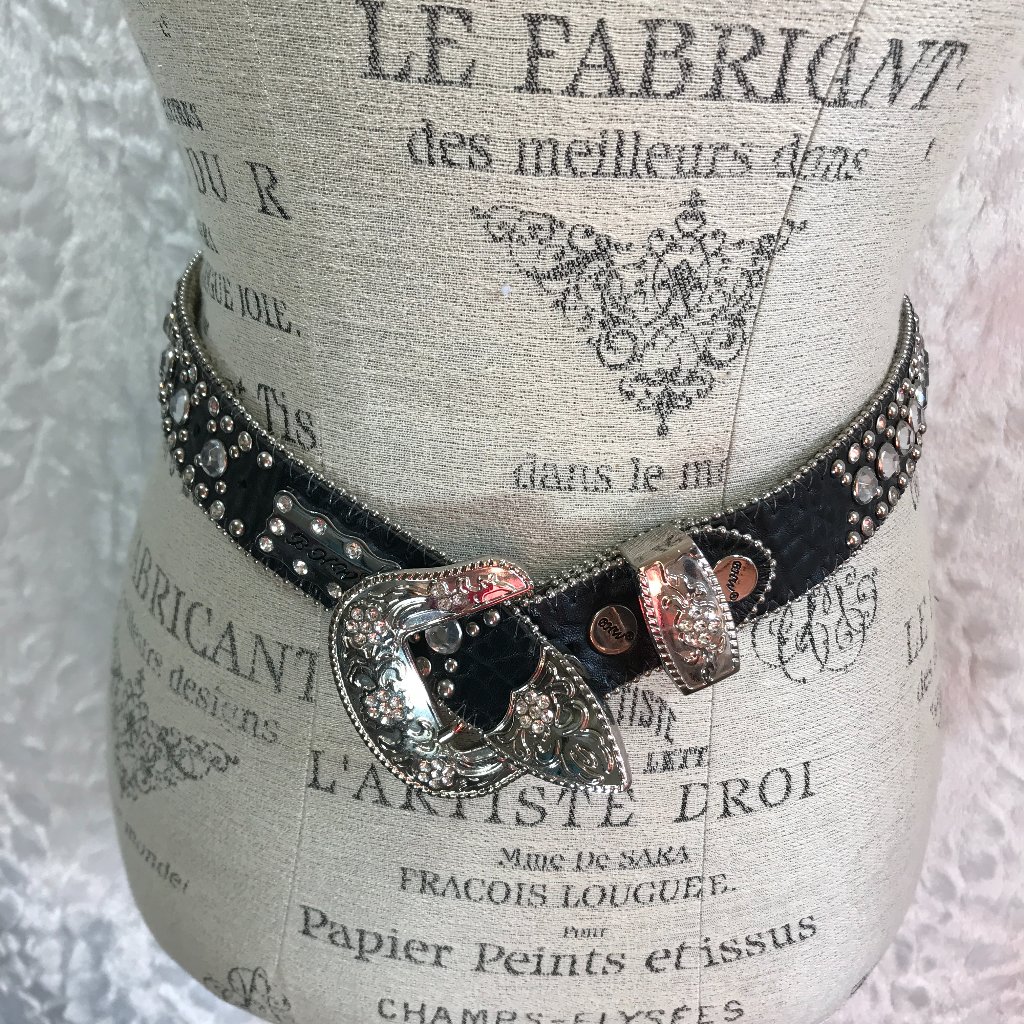 Bhw Western Rhinestone Crystal Leather Belt Farm Girl Cowgirl Bling